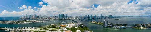 Beautiful aerial wide angle panorama Downtown Miami Biscayne Bay FL © Felix Mizioznikov