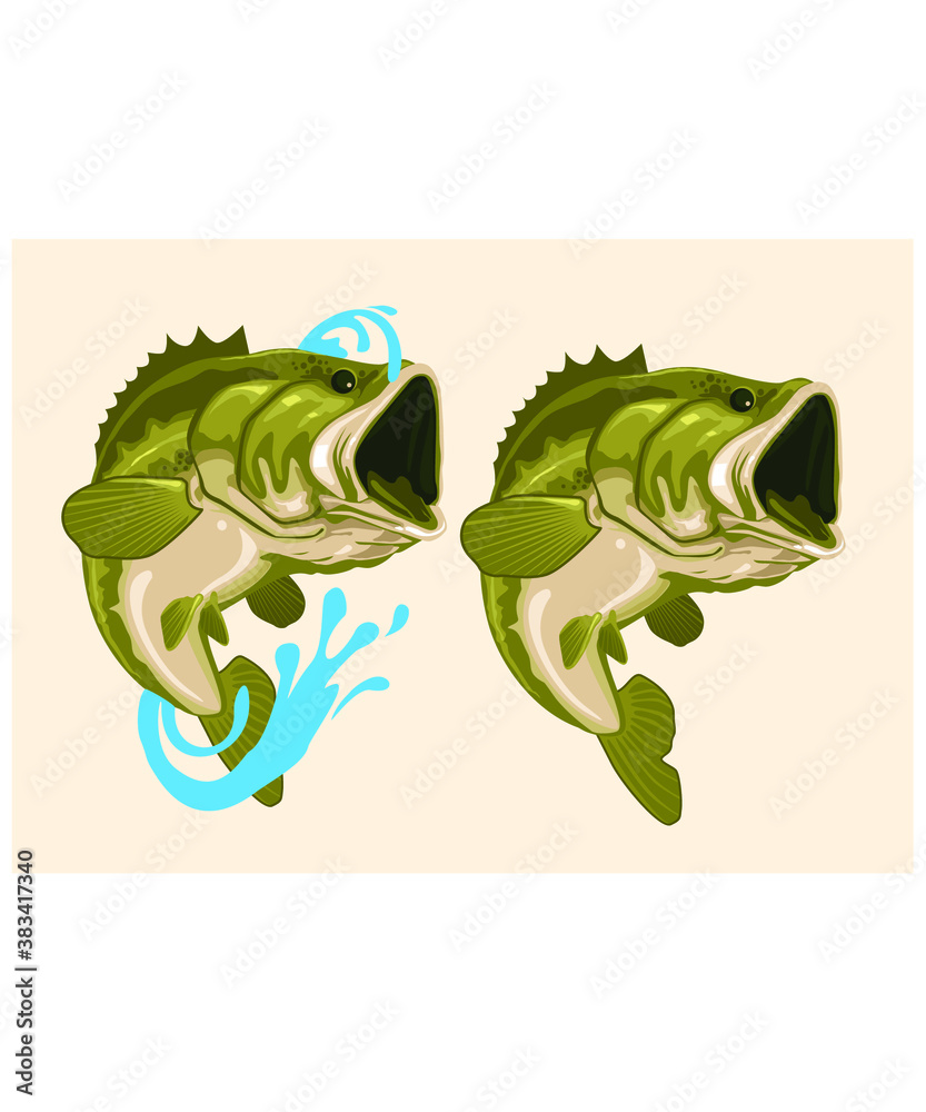 Fototapeta premium green bass fish realistic cartoon