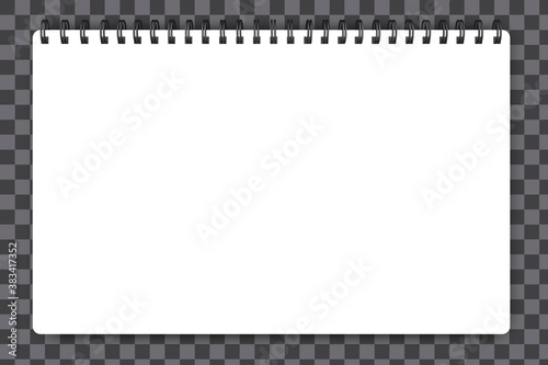 White notebook mockup isolated. Notepad spiral horizontal, great design for any purposes. Notebook paper. Vector illustration. Stock image.