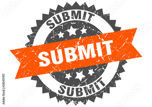 submit stamp. grunge round sign with ribbon