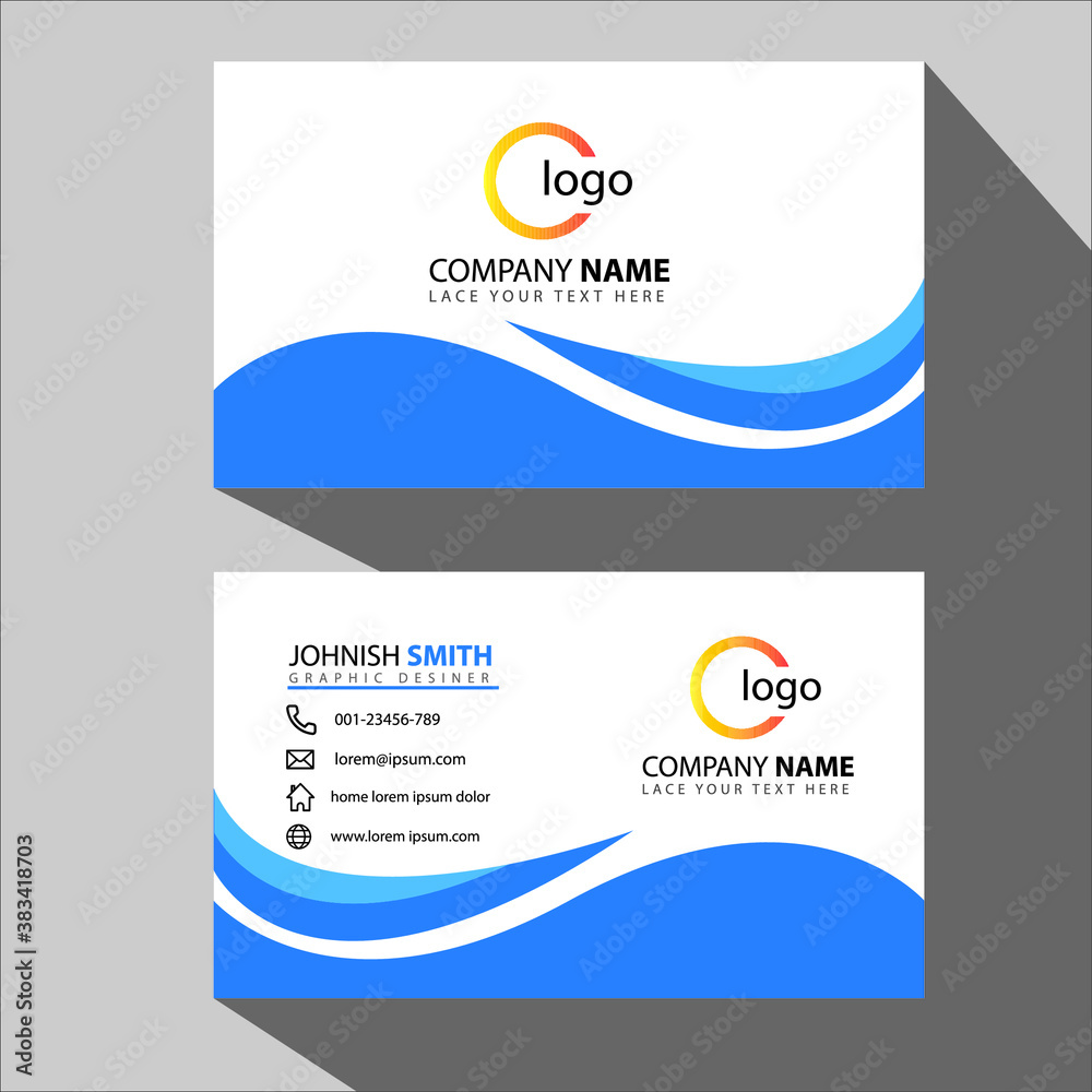 Obraz premium Blue modern creative business card and name card,horizontal simple clean template vector design, layout in rectangle size.Blue modern creative business card and name card,horizontal simple c