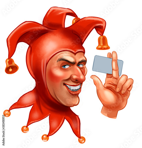 Canvas Print Jester with playing card. Digital illustration