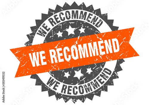 we recommend stamp. grunge round sign with ribbon