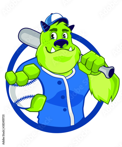 green monster mascot baseball cartoon