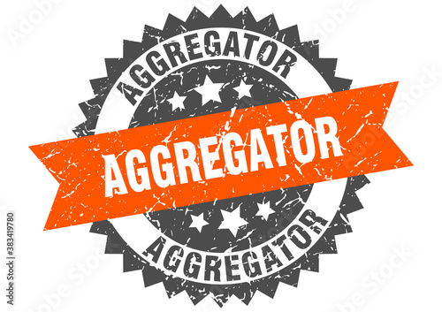 aggregator stamp. grunge round sign with ribbon