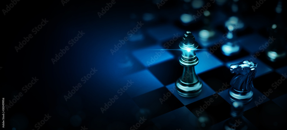 Chess board game to represent the business strategy with competition and challenging concept - obrazy, fototapety, plakaty 