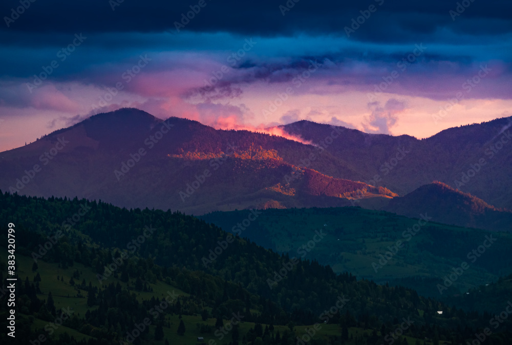 Perfect sunset on the top of the Romanian Carpathians 