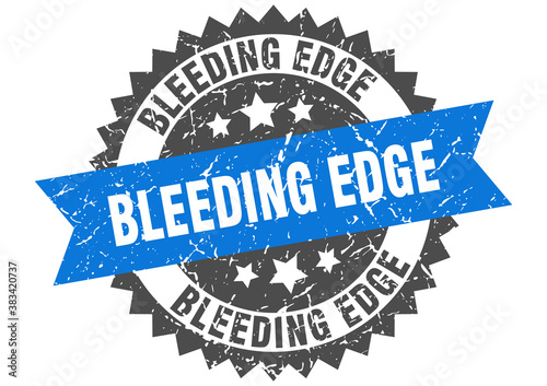 bleeding edge stamp. grunge round sign with ribbon