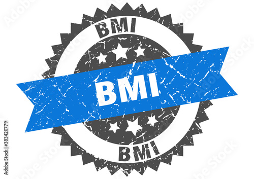 bmi stamp. grunge round sign with ribbon