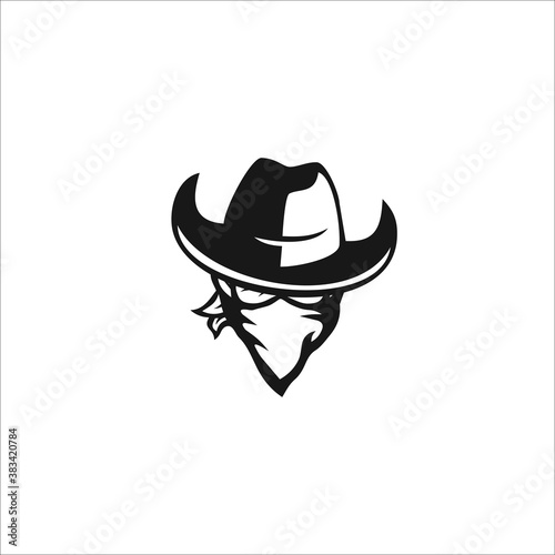 Western Bandit Wild West Cowboy Gangster with Bandana Scarf Mask logo design template silhouette vector icon