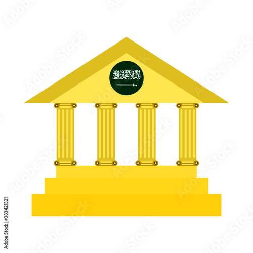 Gold bank and Saudi Arabia flag on white background