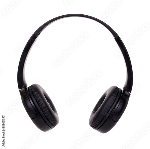 Wireless black headphones. Isolated on white background.
