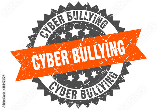 cyber bullying stamp. grunge round sign with ribbon