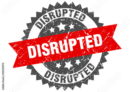 disrupted stamp. grunge round sign with ribbon