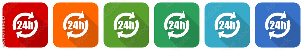 24h icon set, flat design vector illustration in 6 colors options for webdesign and mobile applications 24h icon set, flat design vector illustration in 6 colors options for webdesign and mobile applications