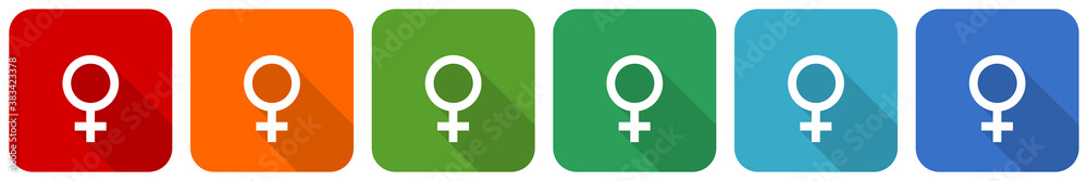 Female icon set, flat design vector illustration in 6 colors options for webdesign and mobile applications Female icon set, flat design vector illustration in 6 colors options for webdesign and mobile applications