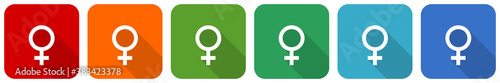 Female icon set, flat design vector illustration in 6 colors options for webdesign and mobile applications
