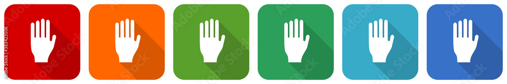 Stop icon set, flat design vector illustration in 6 colors options for webdesign and mobile applications Stop icon set, flat design vector illustration in 6 colors options for webdesign and mobile applications