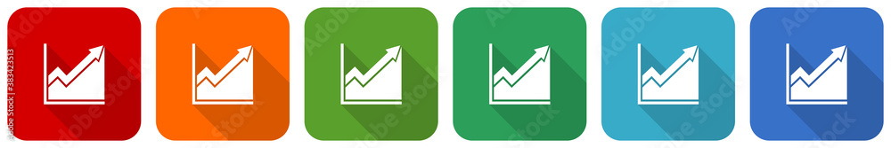 Histogram icon set, flat design vector illustration in 6 colors options for webdesign and mobile applications Histogram icon set, flat design vector illustration in 6 colors options for webdesign and mobile applications