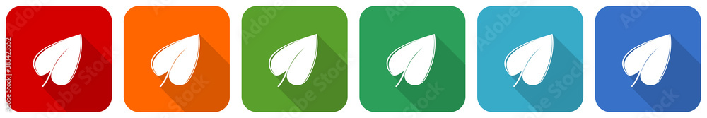 Leaf icon set, flat design vector illustration in 6 colors options for webdesign and mobile applications Leaf icon set, flat design vector illustration in 6 colors options for webdesign and mobile applications