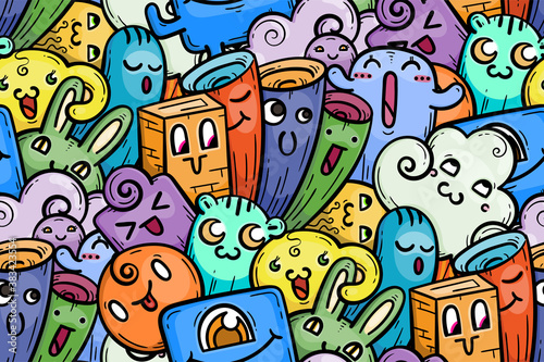 Nice doodle smiling monsters seamless pattern for child prints  designs and coloring books