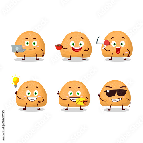 Sweet cookies cartoon character with various types of business emoticons