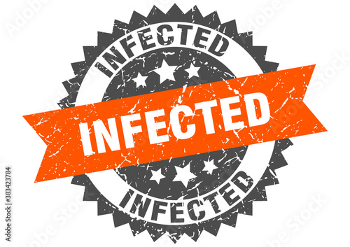 infected stamp. grunge round sign with ribbon