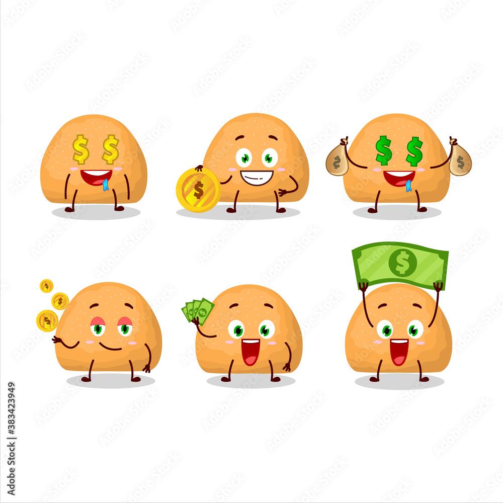 Sweet cookies cartoon character with cute emoticon bring money Sweet cookies cartoon character with cute emoticon bring money
