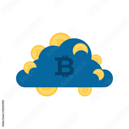 illustration of a cloud icon that contains or contains a lot of digital money or bitcoin. the concept of cloud mining. flat style. UI element design