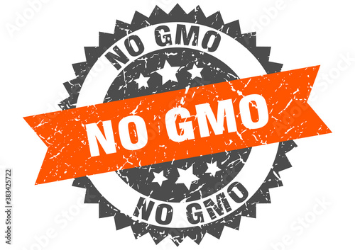 no gmo stamp. grunge round sign with ribbon