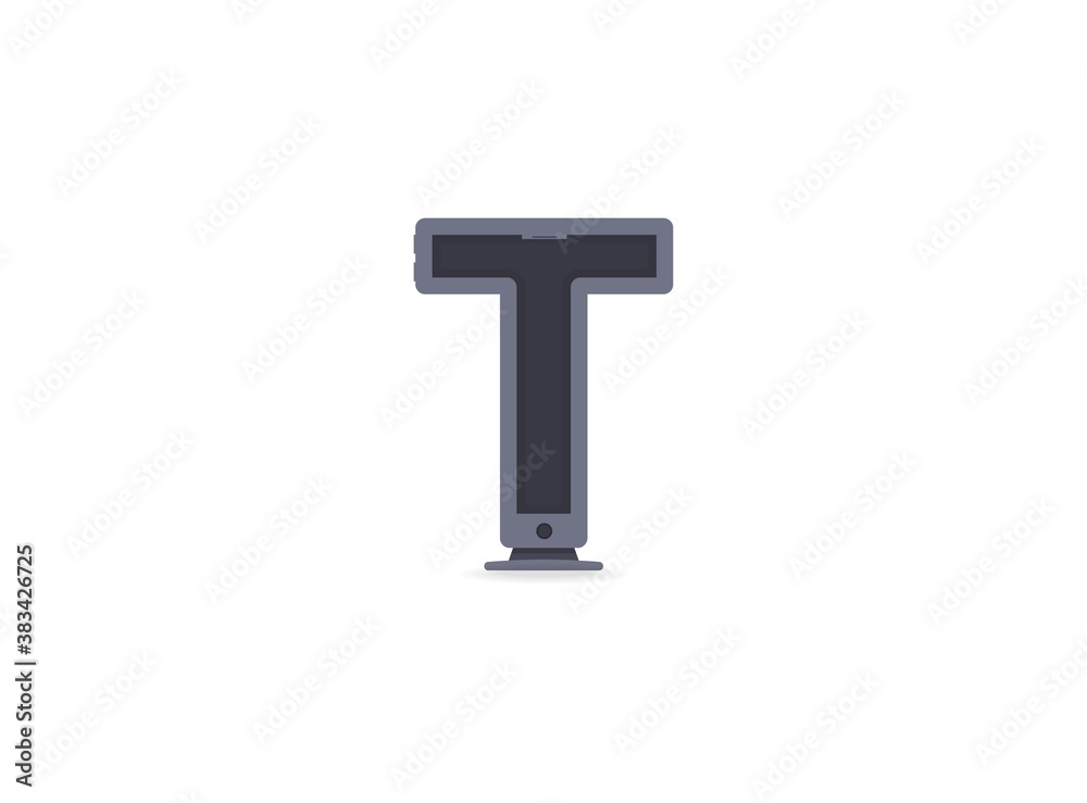 T letter technology font, phone or computer design. For logo, brand label, design elements, application etc. İsolated vector illustration