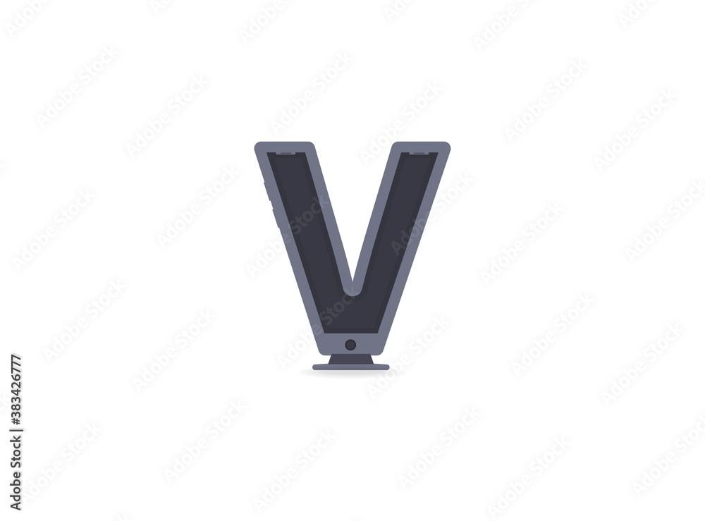V letter technology font, phone or computer design. For logo, brand label, design elements, application etc. İsolated vector illustration V letter technology font, phone or computer design. For logo, brand label, design elements, application etc. İsolated vector illustration