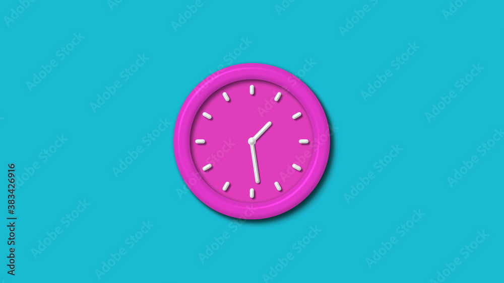 Amazing pink color 3d wall clock isolated on cyan background,clock isolated Amazing pink color 3d wall clock isolated on cyan background,clock isolated