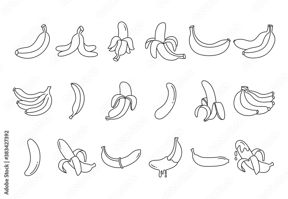 banana icons set line vector illustration