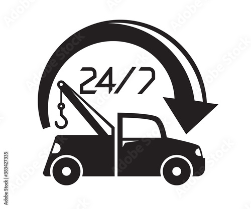 tow truck service 24/7 vector illustration