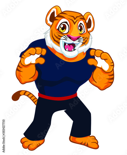 tiger kungfu mascot cartoon in vector