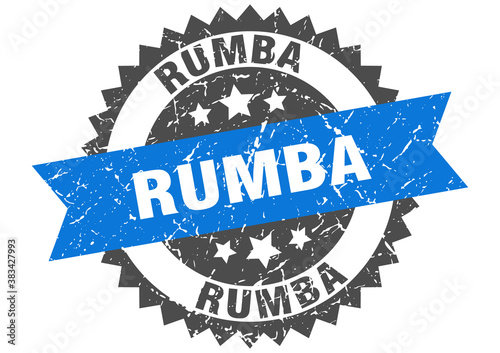 rumba stamp. grunge round sign with ribbon