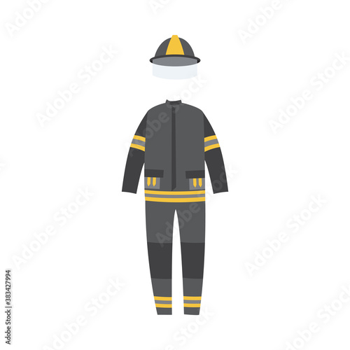 Flame protective costume of fireman, flat vector illustration isolated.