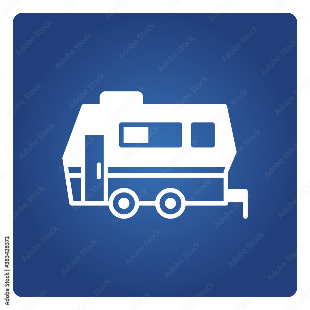 RV car, motorhome icon on blue background RV car, motorhome icon on blue background
