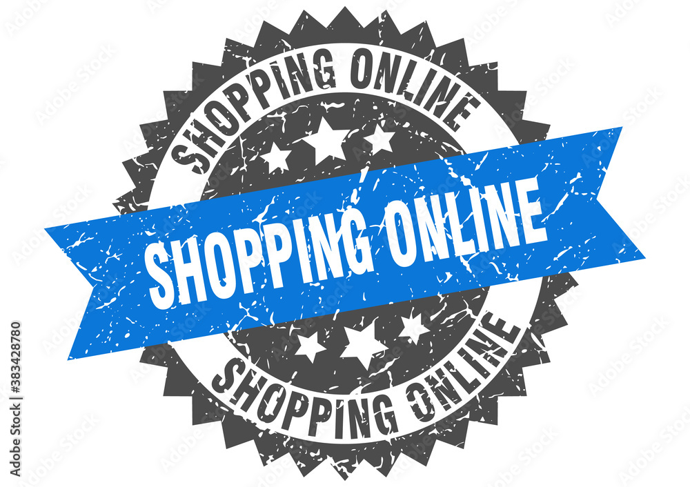 Obraz premium shopping online stamp. grunge round sign with ribbon