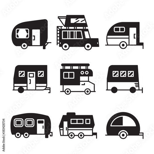 RV camper car icons set glyph vector