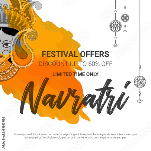 illustration of Goddess Durga Face in Happy Durga Puja Subh Navratri background