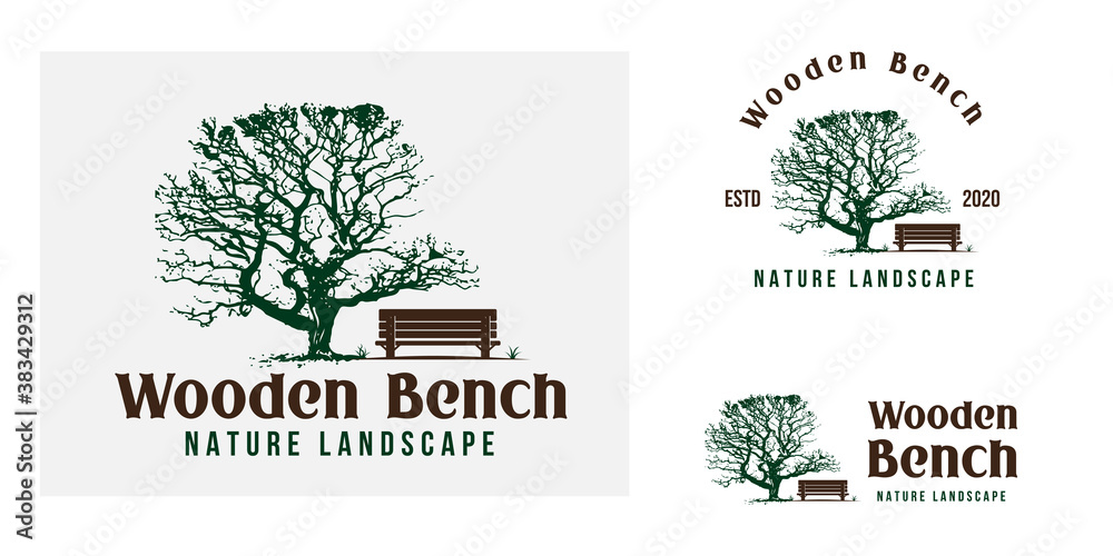 Wooden Bench Nature Landscape Logo Design Template 