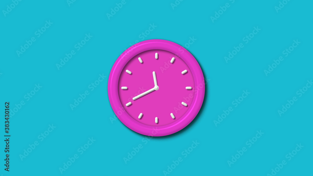 12 hours counting down 3d wall clock isolated on cyan background,wall clock isolated