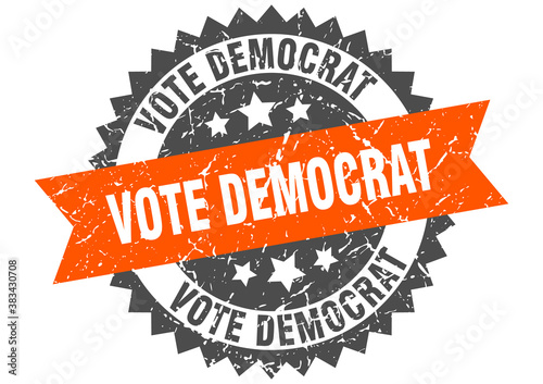 vote democrat stamp. grunge round sign with ribbon