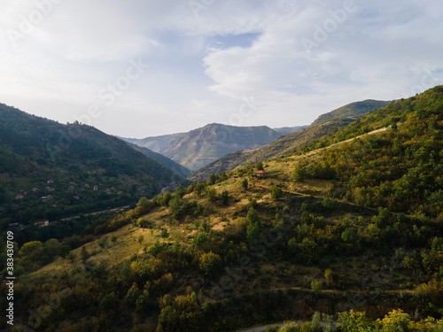 Aerial drone view landscape in the mountains