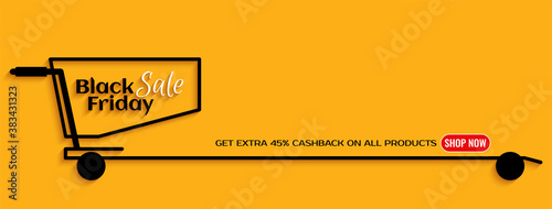 Black friday sale banner design with shopping trolly