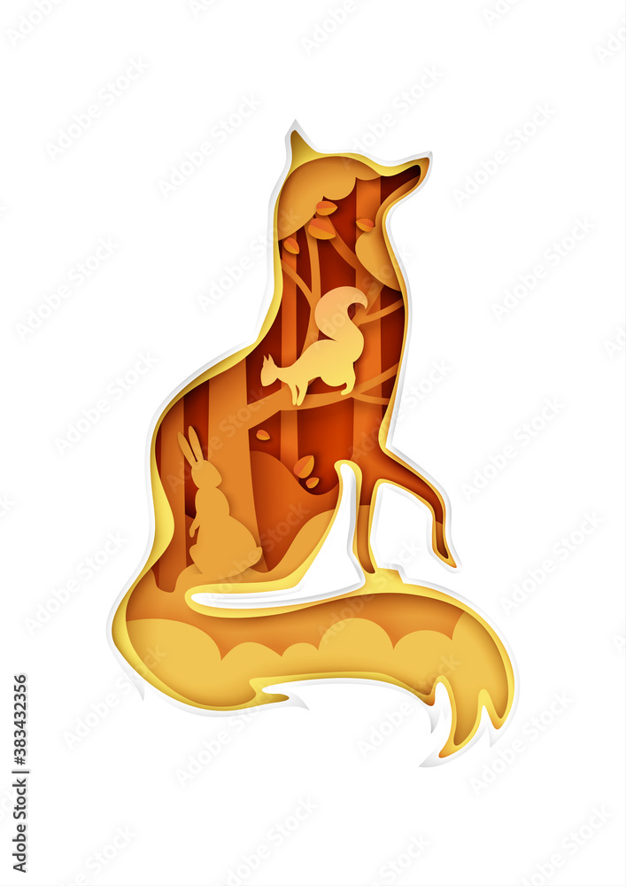 Fox silhouette with forest nature landscape, bunny and squirrel wild animals inside, vector illustration in paper art style. The beauty of nature. Save animals, protect wildlife. Multiple exposure. Stock Vector | Adobe Fox silhouette with forest nature landscape, bunny and squirrel wild animals inside, vector illustration in paper art style. The beauty of nature. Save animals, protect wildlife. Multiple exposure. Stock Vector | Adobe