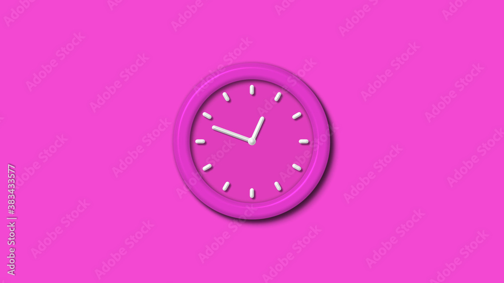 New pink color 3d wall clock isolated on pink background,couting down clock isolated