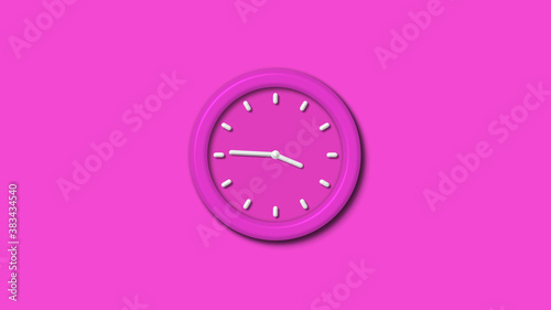 Amazing pink color 3d wall clock isolated on pink background,12 hours 3d wall clock